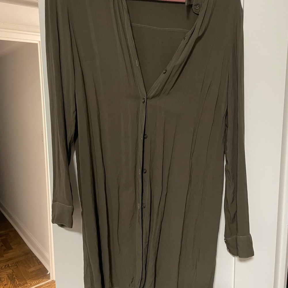 Olive Green Long Button-Down tunic